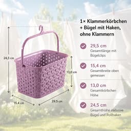 Wasknijpermand met Haak - Knijpermand Opberger - Wasknijpers Organiseren - Open Mand Design - 1 stuk - Licht Pruim — thumbnail 2