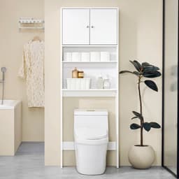 Novendo Goods - Wasmachinekast 182 cm hoog met kast en planken - Badkamer opbergkast boven wasmachine - Smalle ruimtebesparende kast - Wit MDF — thumbnail 4