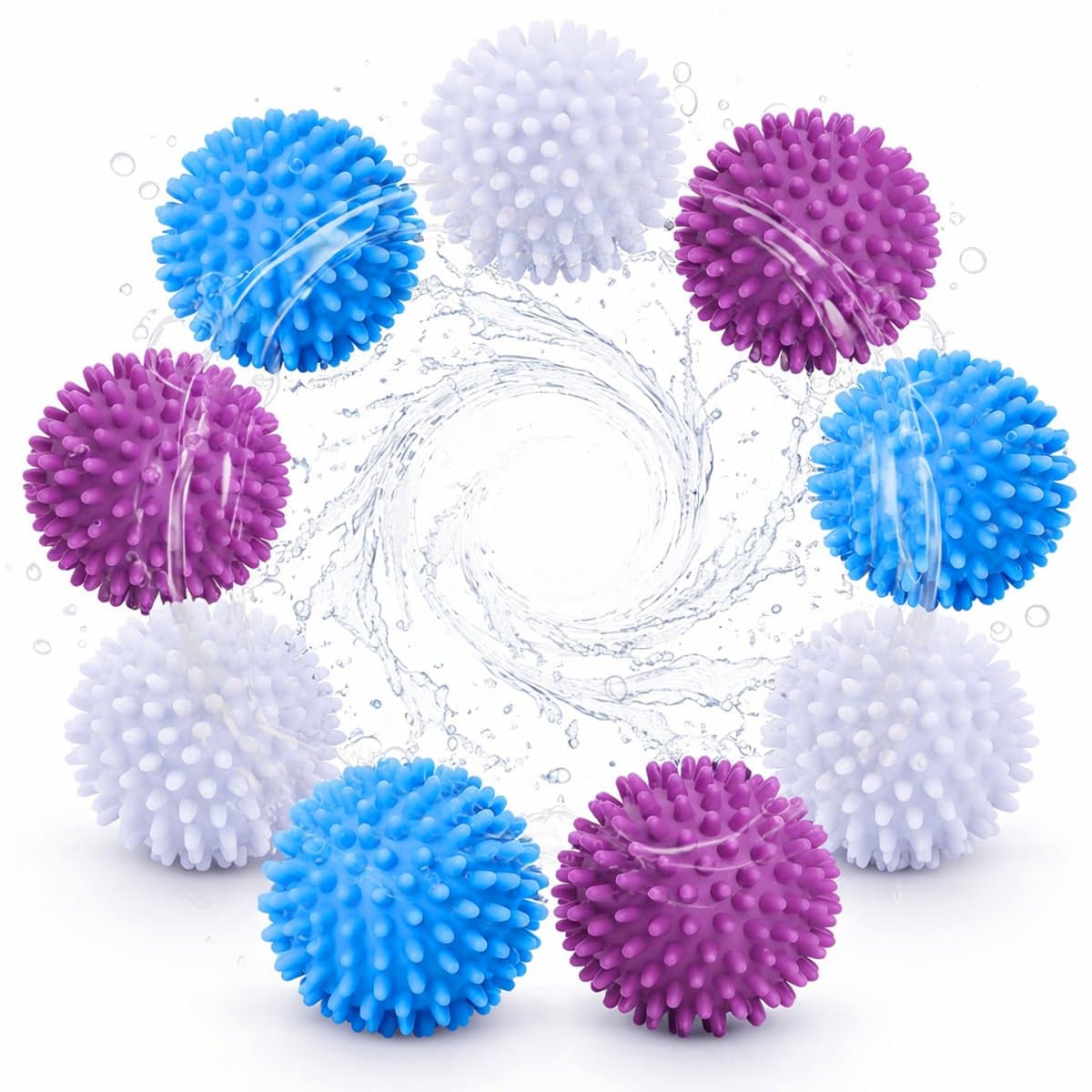 Set van 9 Drogerballen voor Wasdrogers, Wasballen voor Donsjassen, Herbruikbare Drogerballen, Droogballen, Wasballen voor Wasmachine, Drogerballen voor Huishoudelijke Kleding (Blauw, Wit, Paars) — afbeelding 1