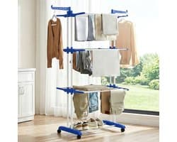 Droogtoren – Inklapbaar Wasrek met Wieltjes – Ruimtebesparend Staand Droogrek – Geschikt voor Grote Gezinnen – 76x52x170 cm – Blauw — afbeelding 1