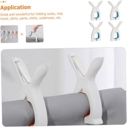 4 Stuks - Grote Plastic Wasknijpers - Wasknijpers Konijn - Windproof Wasclips in Konijnenvorm - Duurzaam & Stevig - Voor Strandlakens, Dekens & Kleding - Wit/Blauw — thumbnail 5