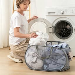 Opvouwbare Wasmand Met 2 Vakken – Inklapbaar En Stevig – Met Handig Opbergvakje – Ruimtebesparend – 58,4x36,1x36,1 Cm – Grijs — thumbnail 3