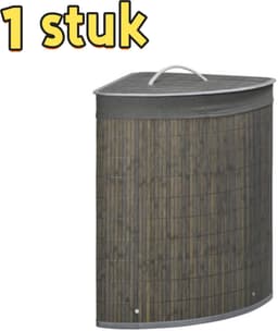 Clruro Waskorf - 38 x 38 x 57 cm - Hoek Waskorf met Deksel - 55L - Verwijderbare Waszak - Bambus - Grijs — thumbnail 2