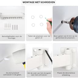 HEZIVO® Droogrek Muur - Wasrek Muurbevestiging - Wanddroogrek - Uitklapbaar Handdoekrek - 120 cm - Met Haken - Wit — thumbnail 3