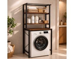MeubelsvanJoep wasmachine ombouw rek zwart 178 x 50 x 70 cm - Wasmachine rek met opbergruimte zwart - Wasmachine rek bovenlader zwart - Wasmachine rek voorlader zwart - Toilet kast - Wc meubel - Wc kast