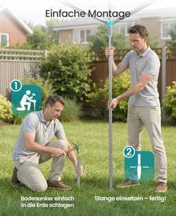 SONGMICS wasspin, wasrek, draaibar, opvouwbaar, buiten, tuin, met wasklemmen, beschermhoes, zilver, 60 m waslijn, voor 6 wasbeurten LLR308EZ01 — thumbnail 3