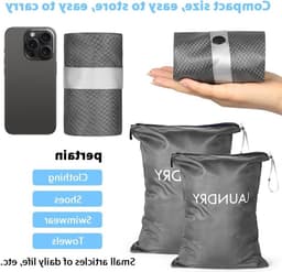 Vouwbare Waterdichte Waszakken voor Vuile Kleding, 2 Stuks met Rits, Ideaal voor Sport en Reizen - Donkergrijs — thumbnail 5