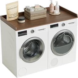 Organisatie en Opslag voor de Wasruimte, Houten Werkblad voor Wasmachine en Droger, Walnoot Afwerking — thumbnail 1