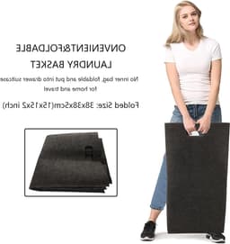 2 Stuks Vouwbare Wasmanden 60 Liter - Smalle Wasmand voor Badkamer en Slaapkamer - Zwarte Vilt Wascontainer met Dikke Wanden — thumbnail 2