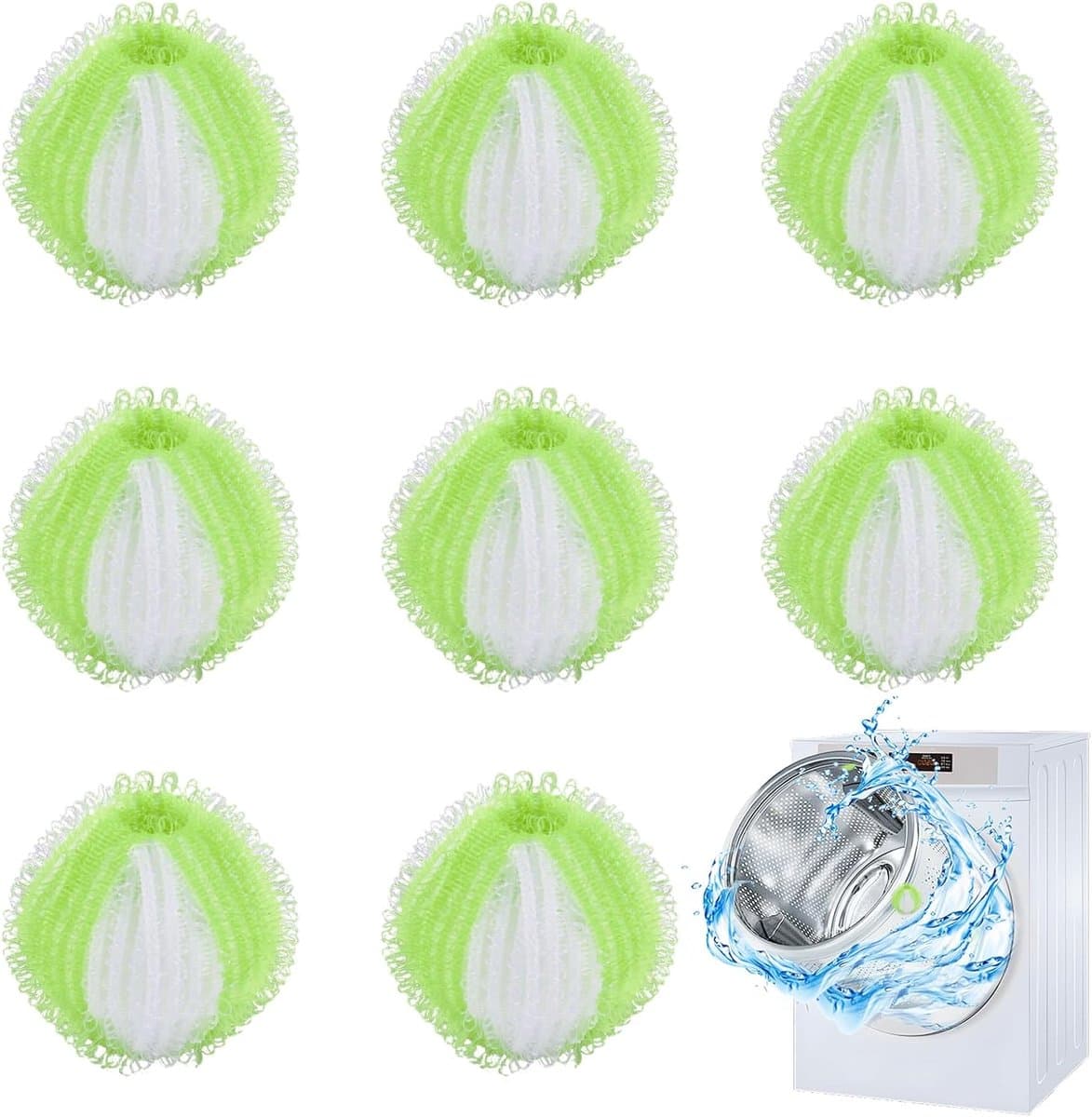 Set van 8 anti-haarballen voor wasmachine, verwijdert dierenharen, herbruikbaar, filterballen voor haren en haren voor katten, honden, wasaccessoires, verwijdert alle haren en pluisjes — afbeelding 1