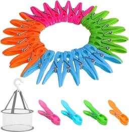 Kleurige Plastic Wasknijpers met Mand - 48 Stuks Windbestendig en UV-bestendig voor Kleding en Sokken — thumbnail 1