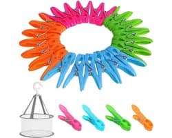 Kleurige Plastic Wasknijpers met Mand - 48 Stuks Windbestendig en UV-bestendig voor Kleding en Sokken