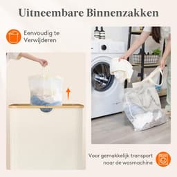 Cosensi - Dailygoods - Dailygoody - Lifewit Wasmand - Grote wasmand met deksel - Beige - Kleding sorteren - 150 liter wasmand voor slaapkamer en badkamer — thumbnail 3
