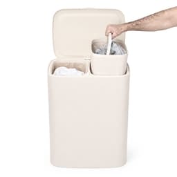 Trendy Meije® Wasmand met Deksel - Licht Beige - 90 Liter - Wassorteerder 2 Vakken - Opvouwbare Wasbox met Uitneembare Waszakken — thumbnail 1