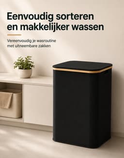SOVARA Wasmand 3 vakken - 160L - Zwart - Bamboe wassorteerder - 3 uitneembare waszakken — thumbnail 4