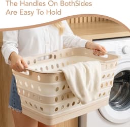 Opvouwbare Wasmand met Wielen en Poten – Grote Capaciteit Wasbox Inklapbaar met Rem & Handgrepen – Khaki — thumbnail 5