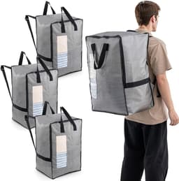 Sterke Handvatten en Ritsen, Verticale Verhuis- en Waszakken voor Kleding, Opslag en Reizen (Grijs, 4 Stuks) — thumbnail 1