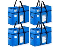 Dubbele Laag Verhuiszakken Extra Groot met Sterke Handvatten en Ritsen - Ideaal voor Kledingopslag, Verhuismateriaal en Waszakken (Blauw, 4 Stuks)