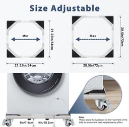 MTTProducts - Wasmachine voet - met 4 wieltjes - Verstelbaar 50-70cm - Ondersteunt tot 300kg - Trolley voor wasmachine en koelkast — thumbnail 4