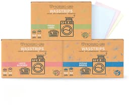 Wasstrips Proefpakket - Fresh Linen - Lentebloesem - Ocean Breeze - 3x100 Wasbeurten Incl. Wasverzachter – Wasmiddeldoekjes Wasdoekjes – Detergent sheets - Vegan — thumbnail 1