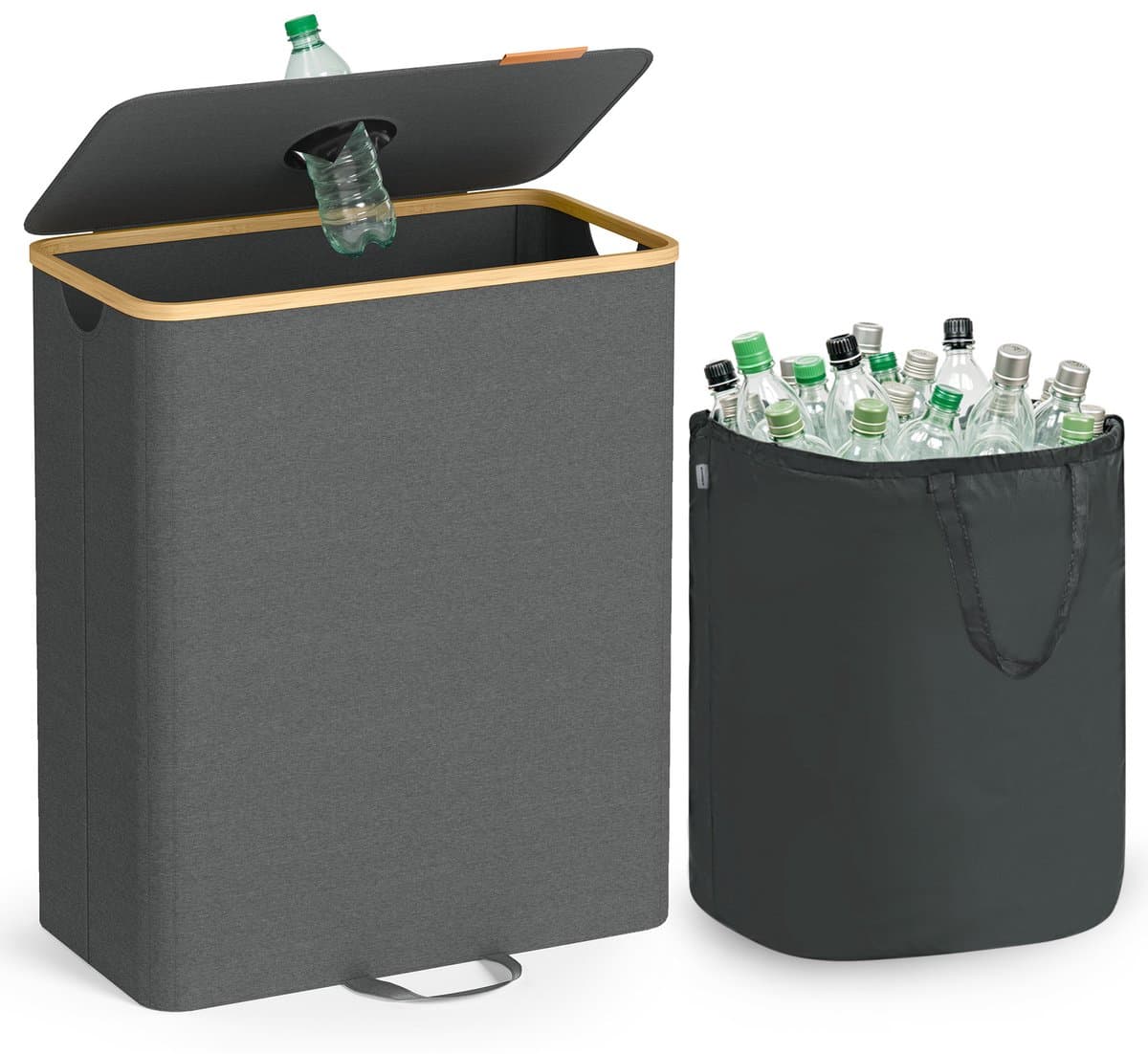 SONGMICS - Flessencontainer - 140L Recyclingbak met Deksel - Binnenzak - Voor Keuken — afbeelding 1