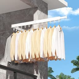 Webzon – Uitschuifbaar Wanddroogrek – Opvouwbaar Kledingrek voor Muur – 124 cm – 18 Haken – Ruimtebesparend Wasrek – Voor Balkon, Badkamer, Wasruimte en Slaapkamer – Wit — thumbnail 5