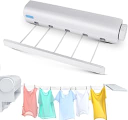 Automatische Waslijn - Uittrekbare Wandwasdroger - 3.75 Meter Waslijn voor Binnen en Buiten - Ruimtebesparende Drooglijn voor Badkamer, Balkon en Tuin - Wit — thumbnail 1