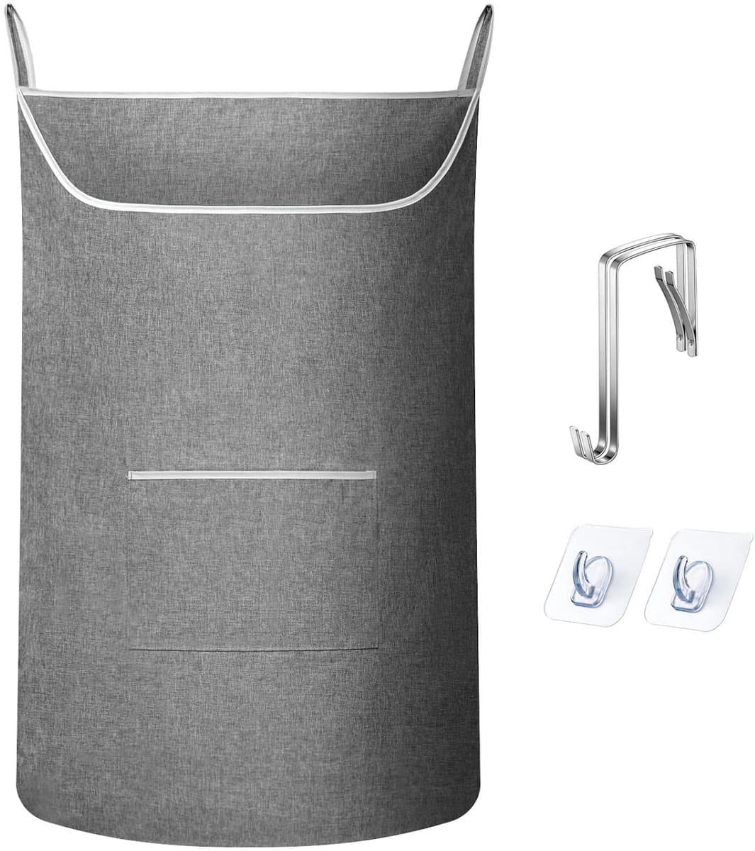carmdering - Deur Hangende Wasmand - Extra Grote Wasopberger - 600D Oxford Stof Mand - Grote Opening Ontwerp - Onderste Rits Systeem - Waterdicht 600D Materiaal - Scheurvast En Duurzaam - Bespaart Ruimte En Houdt Kamer Netjes - 1 Stuk - Grijs — afbeelding 1