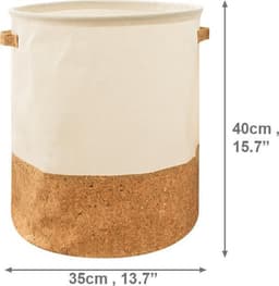 TDR - Katoenlinnen Opbergmand - Waterafstotende Binnenlaag - Speelgoedmand, Wasmand, handvaten , Opvouwbaar - 49 Liter - Wit & Kurk — thumbnail 3