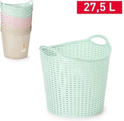 Plasticforte Gevlochten wasmand/opbergmand - 2x - flexibel - lichtgroen - 27 liter - rond - kunststof - 40 x 37 cm — thumbnail 2