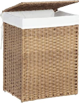 wasmand handgeweven, 90 L, wasmand gemaakt van synthetisch rotan, met deksel en handvatten, opvouwbaar, waszak afneembaar, natuurlijke kleur LCB51NL — thumbnail 2
