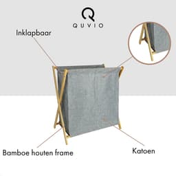 QUVIO Wasmand - 40 liter - Wasmanden - Was sorteerder - Opbergmand - Wasbox - Inklapbaar - Houten frame - Stof - Grijs - 30 x 52 x 57 cm — thumbnail 5