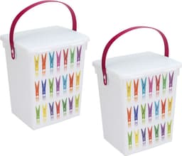 2x Wasknijper bewaarboxen roze hengsel 5 liter 23 x 18 cm - Huishoud producten - opbergers - Wasknijperboxen - Wasknijperdozen — thumbnail 1