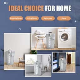 BOTC Wasmand - Waszak - Laundry basket - Wassorteerder - 38x63 cm - waszak vouwbaar - draagbaar wasbox - grijs — thumbnail 5