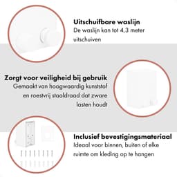 QUVIO Waslijn - Drooglijn uittrekbaar - Waslijn roldrooglijn - Waslijn buiten - Waslijn binnen - Waslijn - Waslijndraad - Uittrekbaar - Met waslijn van 4,3 m - Wasdraad is van staal - Wit - 8 x 8,5 x 12,5 cm (lxbxh) — thumbnail 3