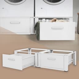 Wasmachine verhoger, Wasmachine Onderstel Dubbele 64x53,5x31,5 cm met 2 lades in wit ML design — thumbnail 4