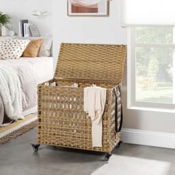 Wasmand Didi op wielen - Met handgrepen - Wasbox - Rechthoek - Wassorteerder - Rotan wicker - 3 vakken — thumbnail 5