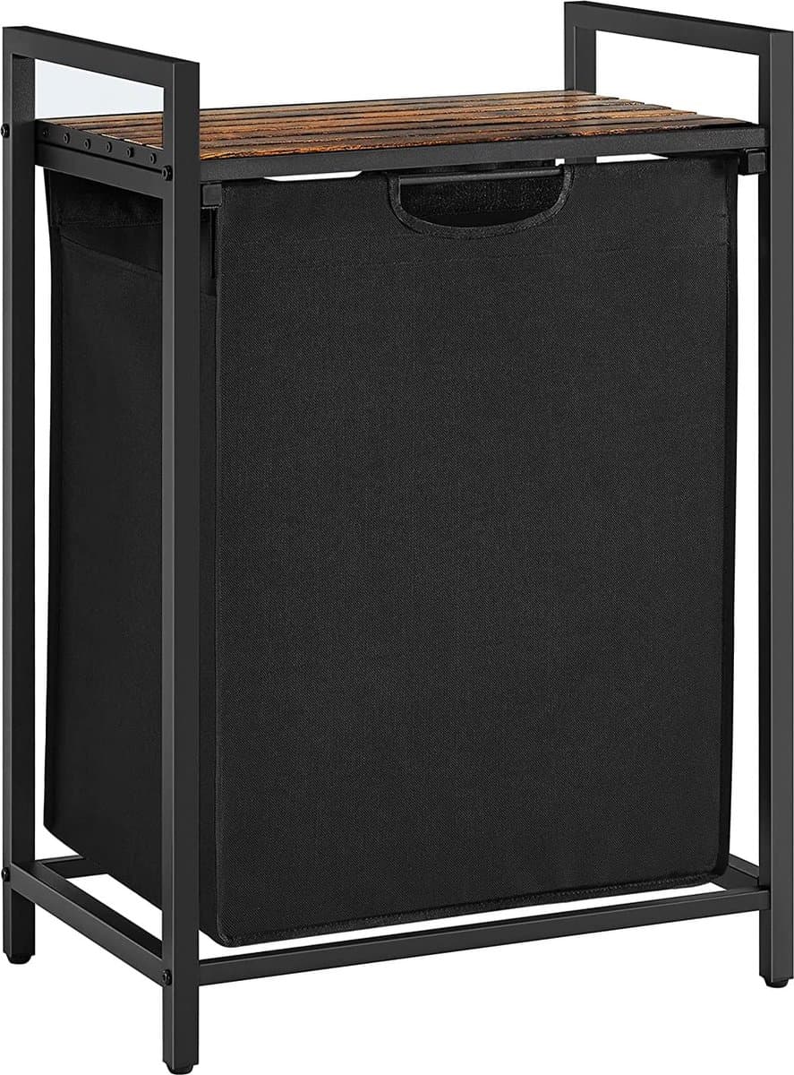Wasmand, was emmer met plank, waskast, oxford stof wasstas uitbreidbaar verwijderbaar, metalen frame, 65 l, 50 x 33 x 72 cm, vintage bruin zwart — afbeelding 1