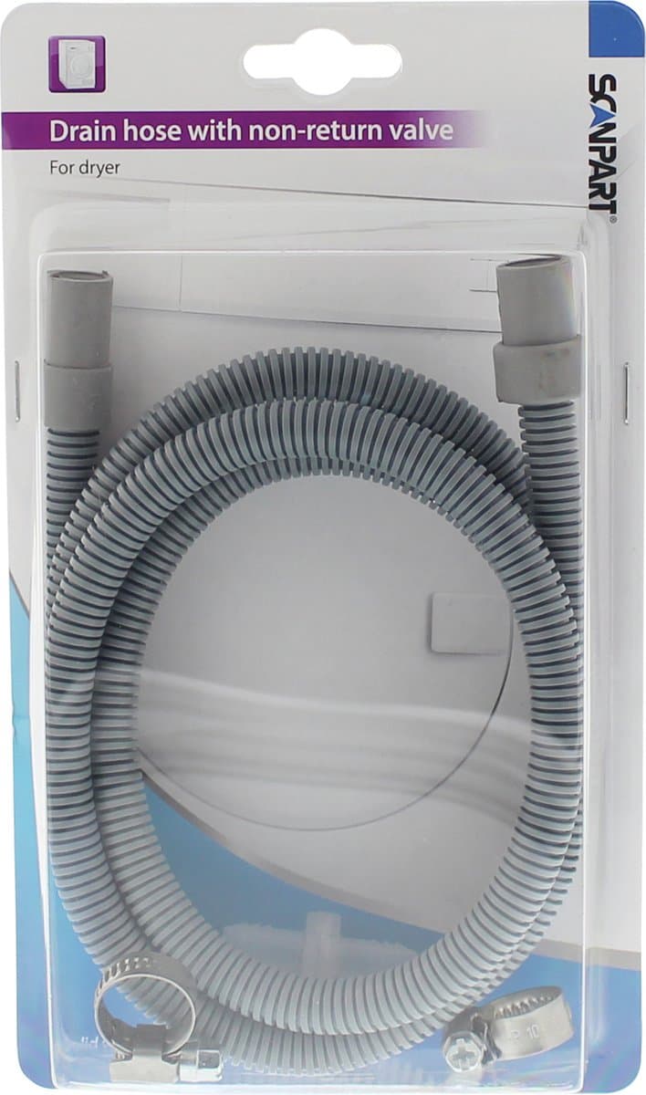Scanpart afvoerslang set voor condensdroger 1.5 meter - Flexibel - 8 en 10 mm aansluiting - Met terugslagklep en slangklemmen - Geschikt voor AEG Beko Bosch Samsung Siemens Whirlpool - Universeel — afbeelding 1
