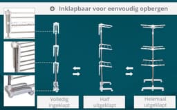 Droogrek - Wasrek - Wasdroogrek - Droogtoren - Waslijn uittrekbaar - Verrijdbaar - Inklapbaar - 4 niveaus - H172 cm — thumbnail 3