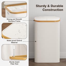 BOTC Wasmand - Wassorteerder - 105L Capaciteit - Bamboe Wasmand met Deksel - 73*44*33cm - Crème wit — thumbnail 5