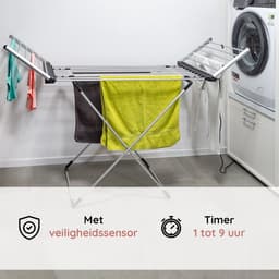 Eleganca Elektrisch Droogrek XL – 170 x 61 x 105 cm – Verwarmd Wasrek voor Kleding en Handdoeken – Extra groot - Timer met Touchscreen – Elektrisch – 220-240V - 310W - IPX1 - Zilver — thumbnail 2