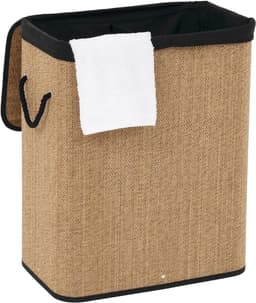 5Five Dubbele Wasmand met deksel - bamboe hout - 100 Liter- naturel zwart - 52 x 32 x 63 cm - sorteren mand — thumbnail 5
