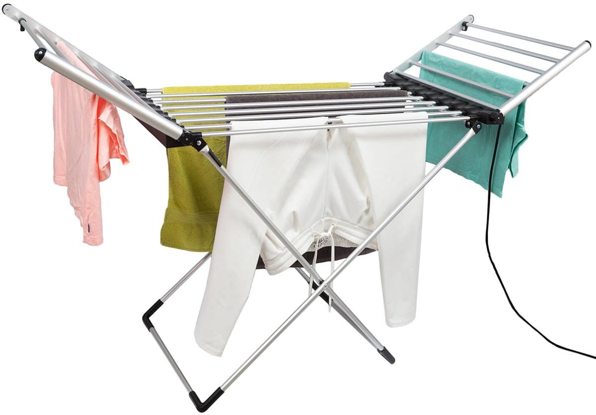 Eleganca Elektrisch Droogrek - 147 x 54 x 94 cm – Verwarmd Wasrek – Elektrisch - Snel drogen van Kleding en Handdoeken - 220-240V - 230W - IPX1 - Zilver — afbeelding 1