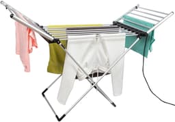 Eleganca Elektrisch Droogrek - 147 x 54 x 94 cm – Verwarmd Wasrek – Elektrisch - Snel drogen van Kleding en Handdoeken - 220-240V - 230W - IPX1 - Zilver — thumbnail 1