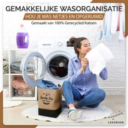 Lexorion Laundry Day - Wasmand - Opvouwbare Wasmand - 80 L Wasmand - Klassieke Engelse Stijl voor Wasgoed - Voor Speelgoed en Dekens - Milieuvriendelijke - Kunstleren Handvatten - Rubberen Onderkant - 100% Katoen - Bruin - 40x40x50 cm — thumbnail 4