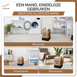 Lexorion Laundry Day - Wasmand - Opvouwbare Wasmand - 80 L Wasmand - Klassieke Engelse Stijl voor Wasgoed - Voor Speelgoed en Dekens - Milieuvriendelijke - Kunstleren Handvatten - Rubberen Onderkant - 100% Katoen - Bruin - 40x40x50 cm — thumbnail 3
