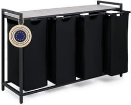 Blumtal Wasmand met 4 vakken - Wasmand met betonlook plank - Metalen frame - Wasmand met poten - Zwart — thumbnail 1