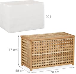 wasmand met deksel - 90 l - met waszak - walnotenhout - 47x78x48 cm — thumbnail 5