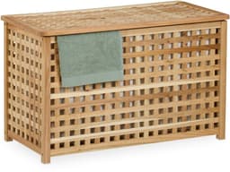 wasmand met deksel - 90 l - met waszak - walnotenhout - 47x78x48 cm — thumbnail 1